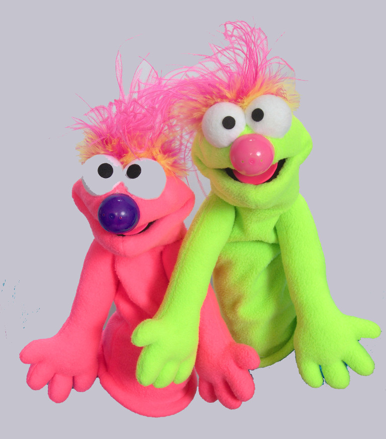 Two brightly colored puppets